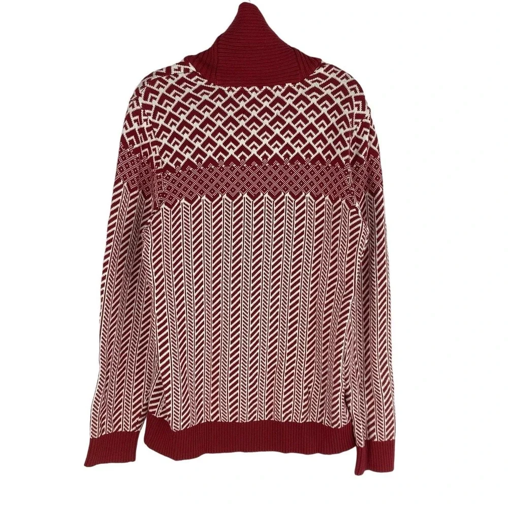70s Style American Rag Men's Shawl Collar Sweater Men L Red Herringbone Grandpa